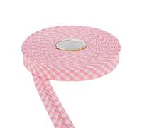 DFL Cotton Gingham Print Bias Binding Tape 18mm - Double Folded Edging in Assorted Colours, 5m & 25m Lengths - Perfect for Sewing, Quilting, Bunting & Craft Projects (5m,Pink)