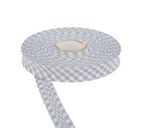 DFL Cotton Gingham Print Bias Binding Tape 18mm - Double Folded Edging in Assorted Colours, 5m & 25m Lengths - Perfect for Sewing, Quilting, Bunting & Craft Projects (25m,Grey)