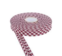 DFL Cotton Gingham Print Bias Binding Tape 18mm - Double Folded Edging in Assorted Colours, 5m & 25m Lengths - Perfect for Sewing, Quilting, Bunting & Craft Projects (25m,Burgundry)