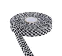 DFL Cotton Gingham Print Bias Binding Tape 18mm - Double Folded Edging in Assorted Colours, 5m & 25m Lengths - Perfect for Sewing, Quilting, Bunting & Craft Projects (5m,Black)