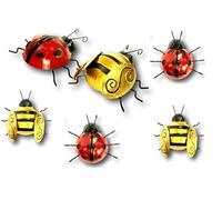 DFL dealsforless Set of 3 x Metal Ladybird & 3 x Metal Bee Outdoor Garden Wall Art Ornaments Hand Painted (6PCS)