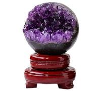 DFrywdgSEY crystal ball, Natural Amethyst Druzy Geode Gemstone Sphere Sculpture Home Decoration Fengshui Balls with Wood Stand(70~75mm)