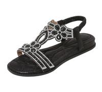 DFSDJEUW bargains of the day sale Sandals for Women Ladies Faux Leather Open Toe Sling Back T-Bar Glitter Diamante Gem Stone Rhinestones Flat Gladiator Summer black wedge sandals for women Black 5