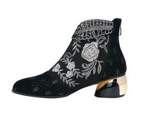 DFSDJEUW calf boots for women uk Ladies Walking Boots Middle Heel Ethnic Style Women's Short New Embroidery Thick With Spring And Autumn Big Yards foreign Trade low heels for women Black 5.5