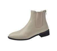 DFSDJEUW calf boots women Western Boots Women's Ankle Short Spring Summer Autumn Temperament Thick Heel Single Slim Short Retro British Style Ankle Wide wide calf cowboy for women Beige 4.5
