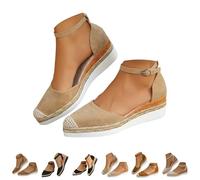 DFSDJEUW closed toe sandal Womens Sandals Wide Fit Closed Toe Mid Heel Espadrille Wedge Sandals Ankle Strap Hessian Memory Foam Slingback Sliders Comfort Slip on for women uk clearance Beige 7