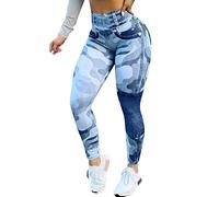 DFSDJEUW Cool Stuff Under 10 pounds Under 1 Pound Cotton Leggings Women Casual High Waist Camouflage Slim Fit Simulation Button Stitching Jeans Leggings Yoga Pants Slim Exercise Sale Clearance