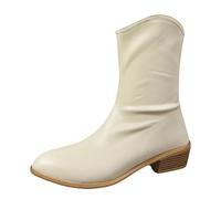 DFSDJEUW cow boy boots women Wide Fit Cowboy Boots Women Wide Fit Ankle Booties Waterproof Pull on Length Boot Warm Low Heel Ankle Wellies Lightweight Anti-Slip line dancing for Beige 7
