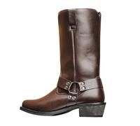 DFSDJEUW cowboy boots for girls Ankle Boots for Women Men Wide Fit Waterproof Shoes Plus Size Slip-On Western Cowboy Booties Retro Calf High Boot Century Cowgirl Boot with Buckle Booties Coffee 9.5