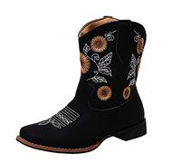 DFSDJEUW cowboy boots wide calf Cowboy Boots for Girls Wide Fit Ankle Booties Waterproof Pull on Long Boot Comfortable Warm Chunky Heel Mid Booties Lightweight Non calf plus size Black 5.5
