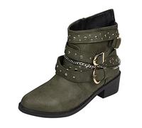 DFSDJEUW cowboy boots womens Ankle Boots for Women Side Zipper for Women Ankle Short Single Shoes Ladies Casual Shoes Wide Fit Wedge Warm Lined Chunky Heel wellington Green 7