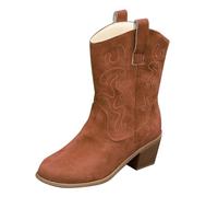 DFSDJEUW cowboy boots womens Ankle Boots for Women Uk Pointed Thick Heel Western Denim Leather Women's New All Plus Size Fashion Wide Fit Walking Shoes Warm wellington women Brown 7