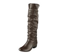 DFSDJEUW cowboy boots womens Knee High Boots Women High Knee Riding Heels Flat Winter Women's Women's Wide Fit Walking Shoes Warm Lined Chunky Heel Mid Boot wellington women Brown 5