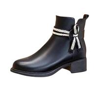 DFSDJEUW cowboy boots womens Winter Boots for Women Uk Wide Fitting Shoes Comfortable Waterproof Side Zip Short Booties Warm Lined Chunky Heel Mid Boot Fashion western women Black 3.5