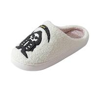 DFSDJEUW Cute Halloween Slippers for Women Winter Ghost Memory Foam House Slipper｜Fuzzy Wide Fit Orthopedic Shoes Comfy Non-Slip Indoor Sliders Warm Slip On House Bedroom Shoes goth slippers White 4