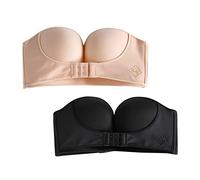 DFSDJEUW Deal of The Day Womens Bras Womens 2PCS Solid Color Strapless Non Slip Adjustment Rimless Dress Bra Black+Beige Padded Comfort Sport Bras Breathable Post Surgery Bras for Women