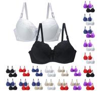 DFSDJEUW Deals of The Day 2 Pack Bras for Women Plus Size Push Up Underwire Comfort Wireless Seamless Multipack Bralette Sexy Padded Lace Bra Soft Full Coverage Bras for Back Fat Pink 46E