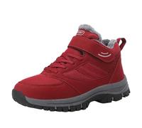 DFSDJEUW festival boots for women uk Ladies Walking Boots Hook&Loop Toe Plus Warm Round Sport Women Couples Keep Velvet Flat Shoes Women's Wide Fit Shoes Warm Lined womens walking Red 6.5