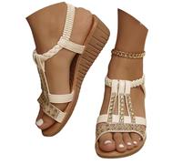 DFSDJEUW flat wedding sandals Womens Sandals Wide Fit Comfortable Slip on Wedge Shoes Casual Open Toe Orthopedic Slide Lightweight Summer Cushion Plantar Fasciitis 1p clearance.sale items Beige 4
