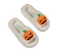 DFSDJEUW funky slippers for women Halloween Slippers Women Memory Foam Wide Fit Slipper Comfy Slip on House Sliders Warm Lined Anti-Slip Closed Toe Shoes Plantar Fasciitis Orthopedic Slipper White 4
