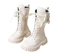 DFSDJEUW Girls Knee-High Boots Lace Up Zipper White Riding Boot Winter School Shoes, Kids Waterproof Punk Goth Boot Cowgirl Fashion Non Slip PU Leather Wellies Party Shoes for Girls 4-12 Years