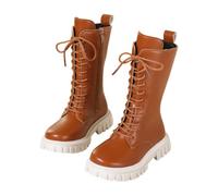 DFSDJEUW Girls Knee-High Boots Lace Up Zipper White Riding Boot Winter School Shoes, Kids Waterproof Punk Goth Boot Cowgirl Fashion Non Slip PU Leather Wellies Party Shoes for Girls 4-12 Years
