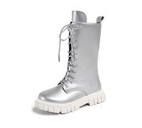 DFSDJEUW Girls Knee-High Boots Lace Up Zipper White Riding Boot Winter School Shoes, Kids Waterproof Punk Goth Boot Cowgirl Fashion Non Slip PU Leather Wellies Party Shoes for Girls 4-12 Years