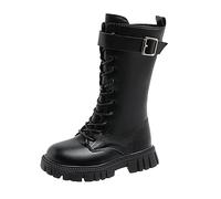 DFSDJEUW Girls Lace Up Combat Boots Knee High Boot Side Zipper Waterproof Shoes Fall Winter Kids K-Pop Style Goth Boot Fashion Punk Non Slip Cowgirl Solid Color Footwear School Shoes 4-12 Years
