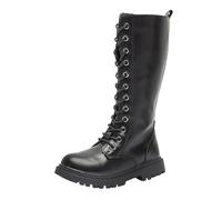 DFSDJEUW Girls Lace Up Combat Boots Knee High Boot Side Zipper Waterproof Shoes Fall Winter Kids K-Pop Style Goth Boot Fashion Punk Non Slip Cowgirl Solid Color Footwear School Shoes 4-12 Years