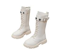 DFSDJEUW Girls Lace Up Combat Boots Knee High Boot Side Zipper Waterproof Shoes Fall Winter Kids K-Pop Style Goth Boot Fashion Punk Non Slip Cowgirl Solid Color Footwear School Shoes 4-12 Years