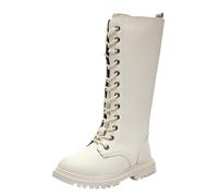 DFSDJEUW Girls Lace Up Combat Boots Knee High Boot Side Zipper Waterproof Shoes Fall Winter Kids K-Pop Style Goth Boot Fashion Punk Non Slip Cowgirl Solid Color Footwear School Shoes 4-12 Years