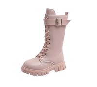 DFSDJEUW Girls Lace Up Combat Boots Knee High Boot Side Zipper Waterproof Shoes Fall Winter Kids K-Pop Style Goth Boot Fashion Punk Non Slip Cowgirl Solid Color Footwear School Shoes 4-12 Years