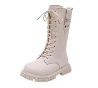 DFSDJEUW Girls Lace Up Combat Boots Knee High Boot Side Zipper Waterproof Shoes Fall Winter Kids K-Pop Style Goth Boot Fashion Punk Non Slip Cowgirl Solid Color Footwear School Shoes 4-12 Years