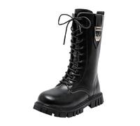 DFSDJEUW Girls Lace Up Combat Boots Knee High Boot Side Zipper Waterproof Shoes Fall Winter Kids K-Pop Style Goth Boot Fashion Punk Non Slip Cowgirl Solid Color Footwear School Shoes 4-12 Years