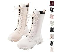 DFSDJEUW Girls Lace Up Combat Boots Knee High Boot Side Zipper Waterproof Shoes Fall Winter Kids K-Pop Style Goth Boot Fashion Punk Non Slip Cowgirl Solid Color Footwear School Shoes 4-12 Years