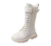 DFSDJEUW Girls Lace Up Combat Boots Knee High Boot Side Zipper Waterproof Shoes Fall Winter Kids K-Pop Style Goth Boot Fashion Punk Non Slip Cowgirl Solid Color Footwear School Shoes 4-12 Years