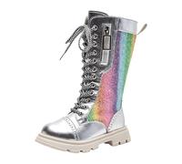 DFSDJEUW Girls Lace Up Combat Boots Knee High Boot Side Zipper Waterproof Shoes Fall Winter Kids K-Pop Style Goth Boot Fashion Punk Non Slip Cowgirl Solid Color Footwear School Shoes 4-12 Years