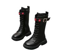 DFSDJEUW Girls Lace Up Combat Boots Knee High Boot Side Zipper Waterproof Shoes Fall Winter Kids K-Pop Style Goth Boot Fashion Punk Non Slip Cowgirl Solid Color Footwear School Shoes 4-12 Years