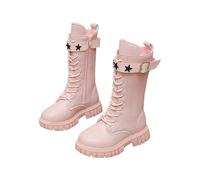 DFSDJEUW Girls Lace Up Combat Boots Knee High Boot Side Zipper Waterproof Shoes Fall Winter Kids K-Pop Style Goth Boot Fashion Punk Non Slip Cowgirl Solid Color Footwear School Shoes 4-12 Years