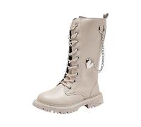 DFSDJEUW Girls White Boots Lace up Knee High Booties Zipper Waterproof Punk Shoes, kids Mid Calf Non Slip Combat Kpop Goth Boot Casual Warm Cowgirl School Shoes Autumn Winter Essentials Girls Shoes