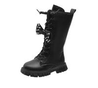 DFSDJEUW Girls White Boots Lace up Knee High Booties Zipper Waterproof Punk Shoes, kids Mid Calf Non Slip Combat Kpop Goth Boot Casual Warm Cowgirl School Shoes Autumn Winter Essentials Girls Shoes