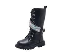 DFSDJEUW Girls White Boots Lace up Knee High Booties Zipper Waterproof Punk Shoes, kids Mid Calf Non Slip Combat Kpop Goth Boot Casual Warm Cowgirl School Shoes Autumn Winter Essentials Girls Shoes