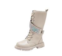 DFSDJEUW Girls White Boots Lace up Knee High Booties Zipper Waterproof Punk Shoes, kids Mid Calf Non Slip Combat Kpop Goth Boot Casual Warm Cowgirl School Shoes Autumn Winter Essentials Girls Shoes