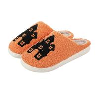 DFSDJEUW Halloween Slippers for Women Men Ghost Cute Comfy Memory Foam Slip-On Shoes, Fuzzy Spooky Indoor Non-slip Bedroom Slipper Wide Fit Swollen Feet House Slides wide fitting slippers Orange 6