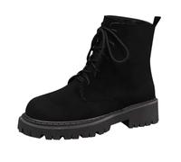 DFSDJEUW knee high boots Womens Ankle Boots British Style foreign Trade Thick Heel Short Female Autumn New Large Size Thick Bottom Wide Fit Walking western wide fit Black 4.5