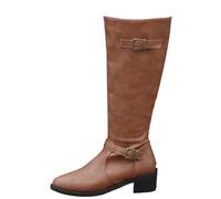 DFSDJEUW ladies ankle boots Knee High Boots Fashion Thick Bottom Chunky Heel Women's Breathable Fashion Round Head Chunky Heel Women's Shoes Wide Fit wide fit shoes womens Khaki 6.5