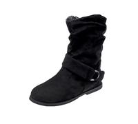 DFSDJEUW Ladies Boots Fashion Women Artificial Leather Solid Color Autumn Thick Sole Heels Short Booties Round Toe Shoes Waterproof Pull On Short Booties Wide Fit Shoes Casual Non Slip Rain Boots