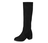 DFSDJEUW ladies leather boots Western Boots Women Ladies Fashion Solid Over The Knee Warm Zipper Long Casual Shoes Wide Fit Wedge Shoes Warm Lined Chunky waterproof Black 4