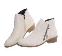 DFSDJEUW ladies mid calf boots Ladies Boots Wide Fit Walking Shoes Comfortable Waterproof Side Buckle Short Booties Warm Lined Chunky Heel Mid-Calf Boot Fashion womens cowgirl White 6.5