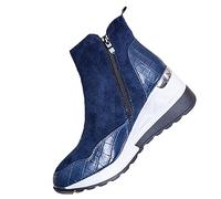 DFSDJEUW ladies mid calf boots Ladies Walking Boots Big Size Female Winter Within The High Short Female 2025 New Slope With Thick Bottom Padded Cotton Shoes cowboy Blue 4